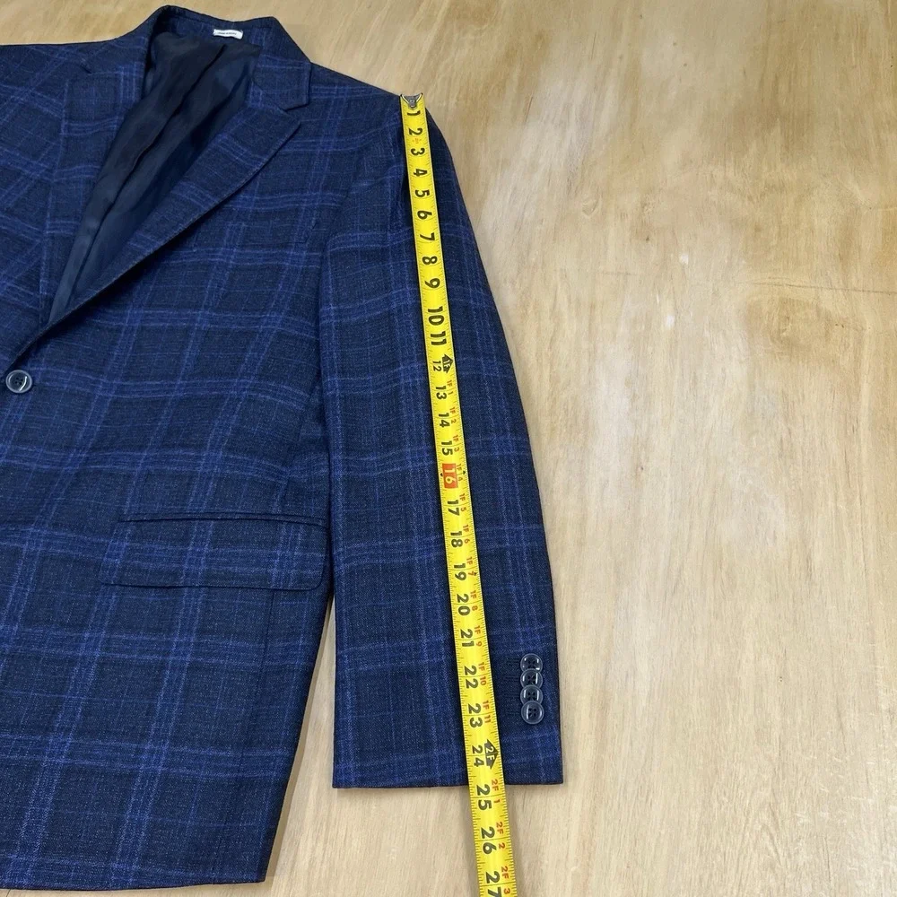 Joseph Abboud Blazer Jacket Sport Coat Mens 46R Wool Navy Flannel Plaid
